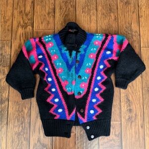 Vtg IB Diffusion M Mohair Blend Abstract Cardigan Sweater 80s 90s Oversized Art